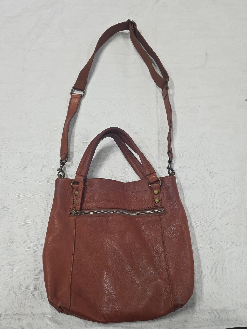 American Leather Co. Convertible Leather Satchel Crossbody Bag Cognac Brown - Picture 2 of 12